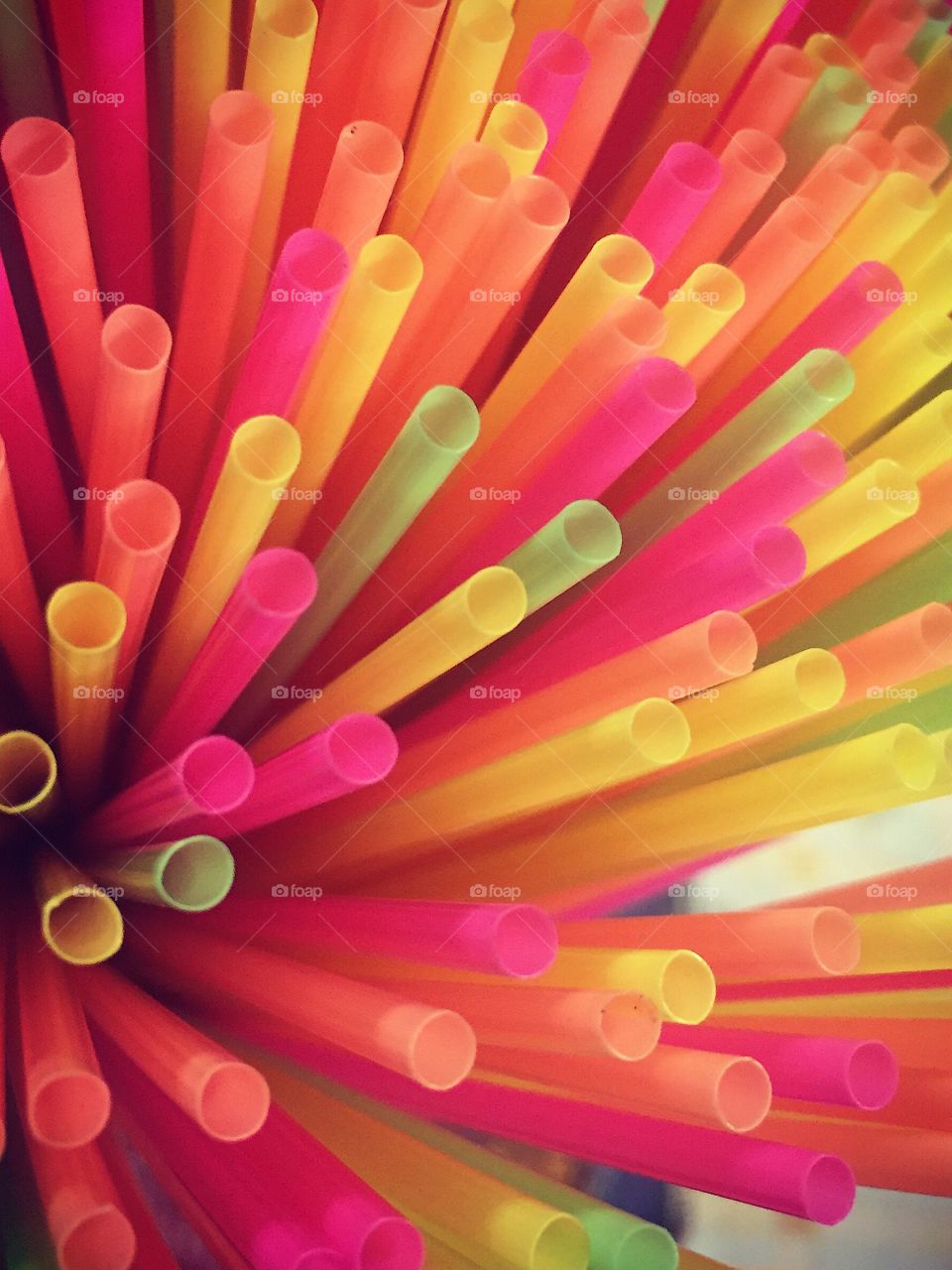 A closeup of some neon straws 