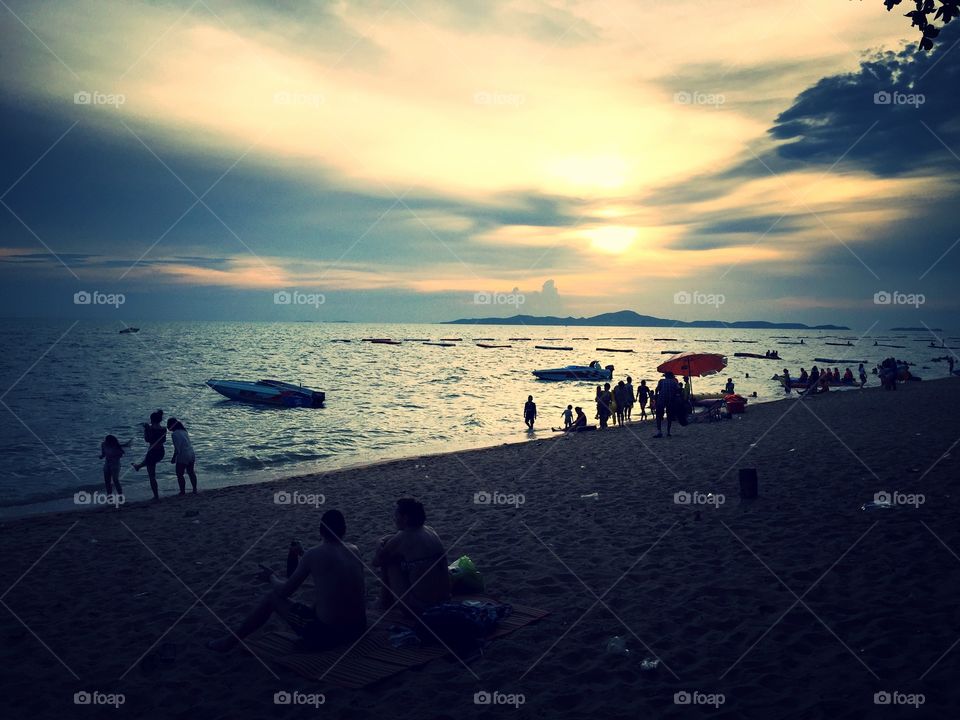 Wonderful Beach. Sunset Beach, Pattaya,Sunset, Cloud, Sun, Sea, Thailand