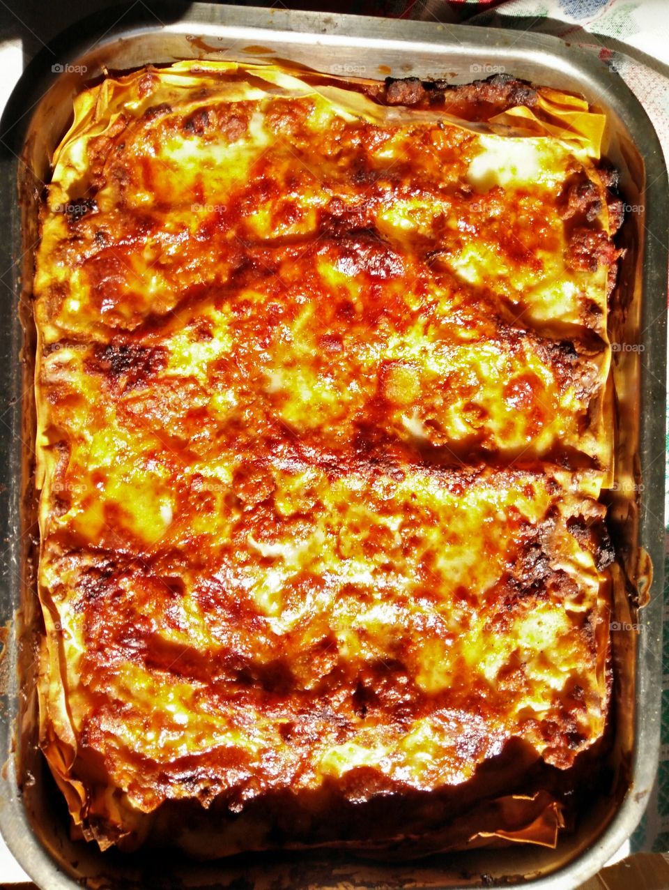 a homemade tasty bolognese lasagna pasta with tomato and meat sauce