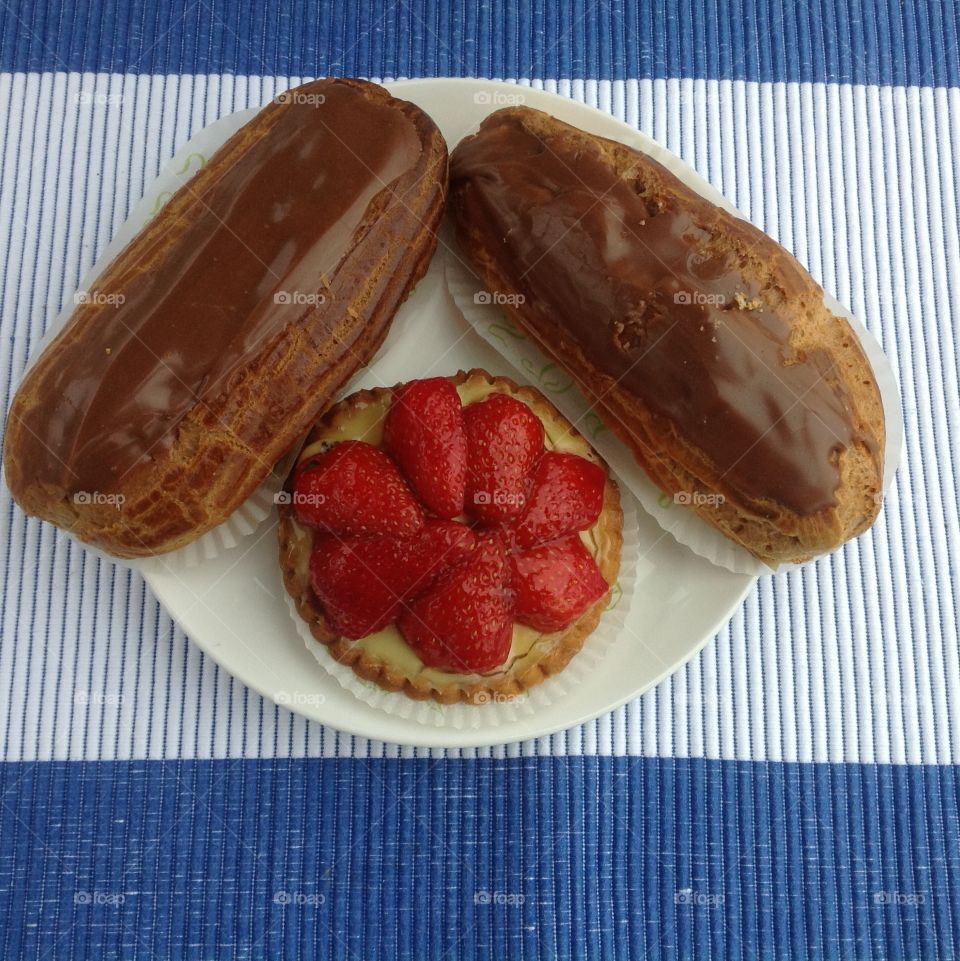 Dark Chocolate Eclairs and Strawberries, Yum!