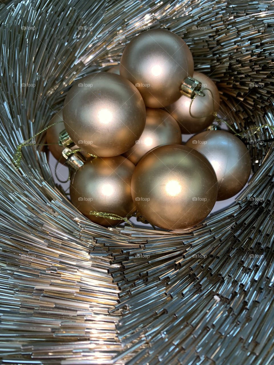 Christmas decorations in gold color. Celebrate all the holidays.