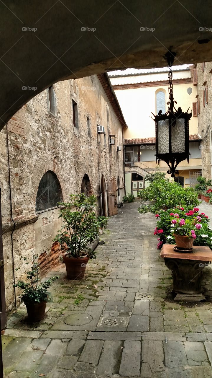 Courtyard of the Scuala del Cuoio, the Leather School, in Florence, Italy
