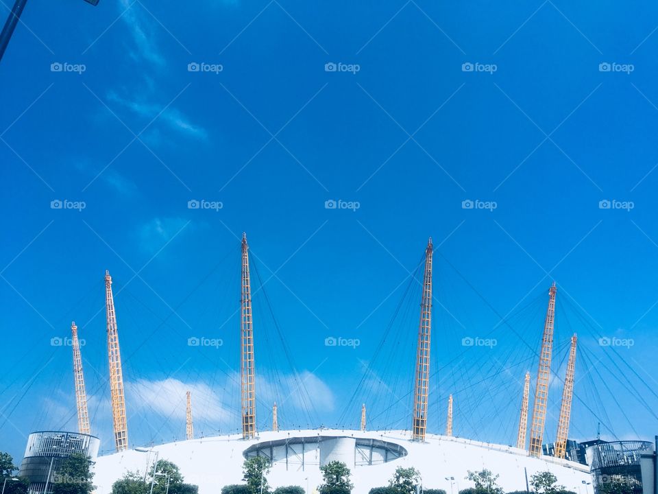 The O2 (formerly the Millennium Done) in North Greenwich, London shot from Tunnel Avenue in Spring.