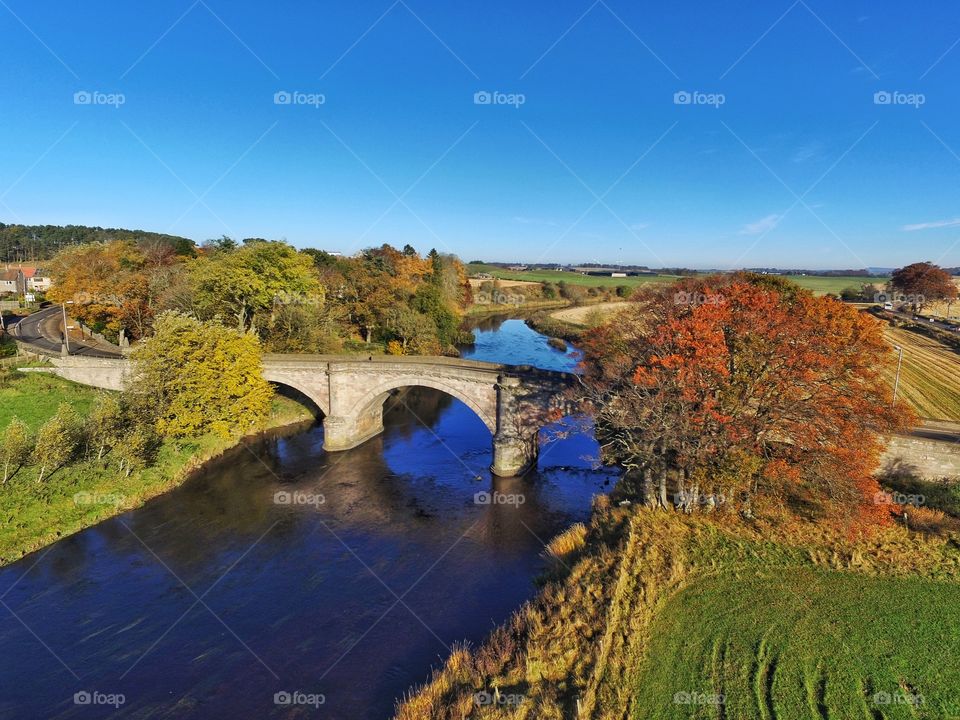 Autumn Colours in Scotland. Hyndford Bridge over the River Clyde in South Lanarkshire, Scotland.