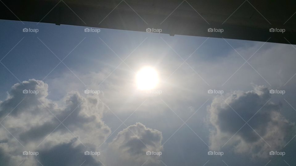 A view of bright sun on a cloudy day