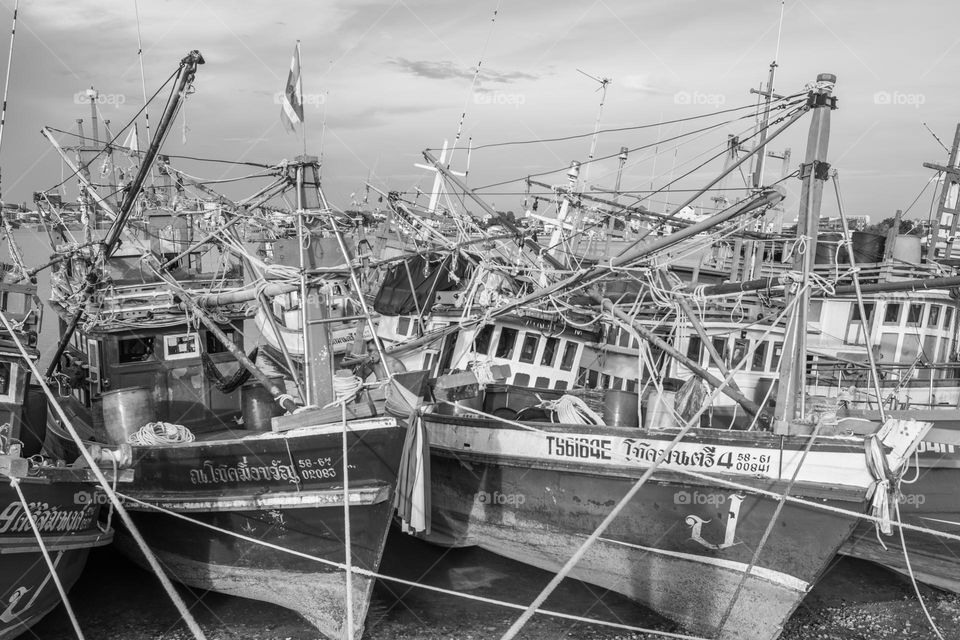 Thai Fishermen's Boats at a fishing Pier in Naklua District Chonburi Thailand Southeast Asia
