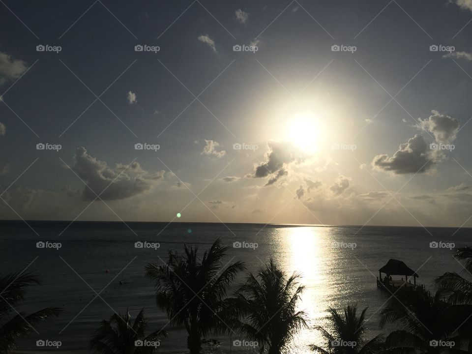 Sunset over the waters of Cozumel