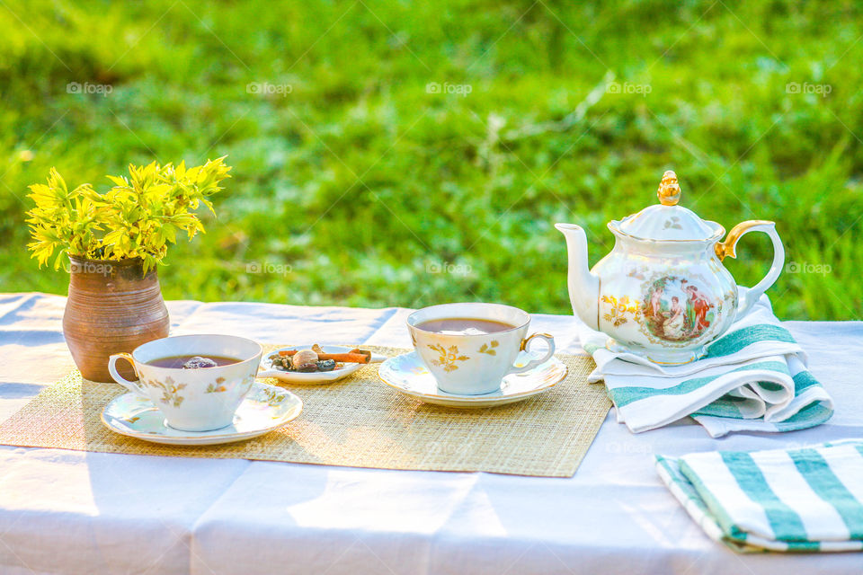 Tea on outdoor table