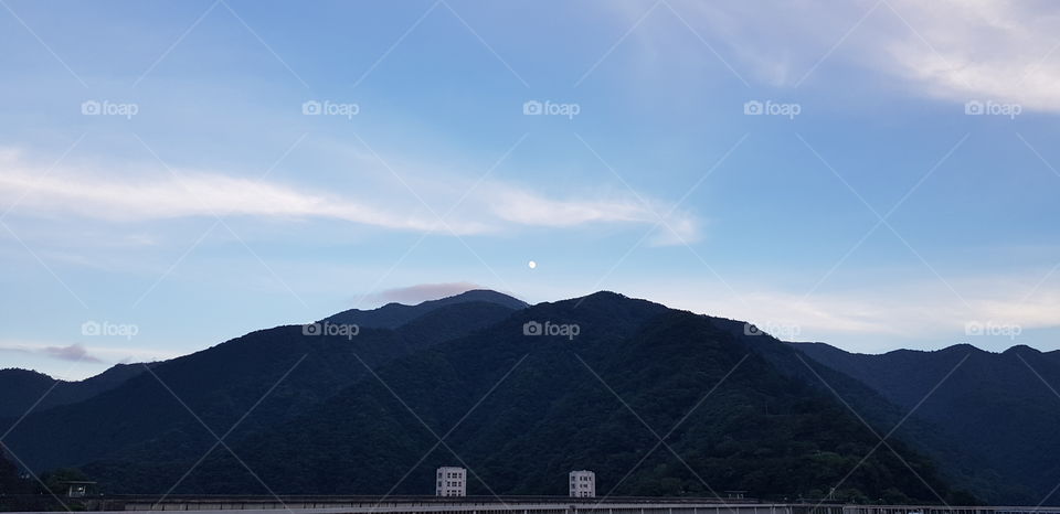 mountain and early moon