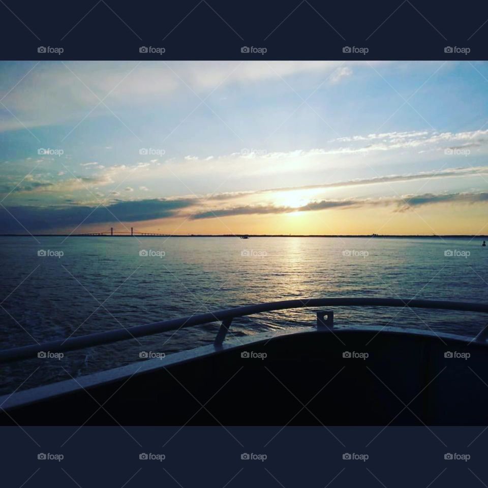 Beautiful Sunset in the salty air settling over the ocean in savannah Georgia 