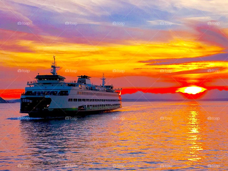 Washington State Ferry at Sunset