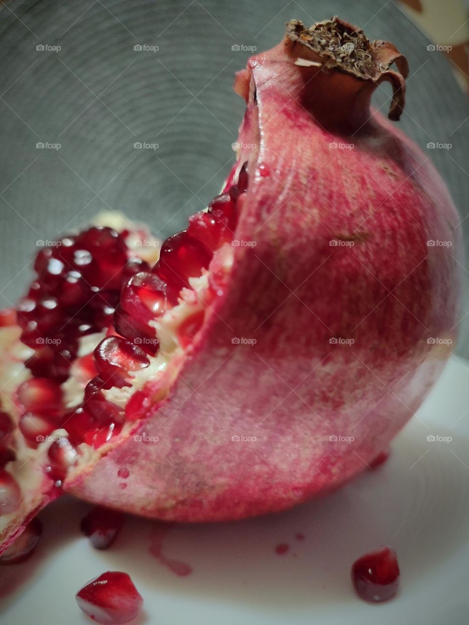 Pomegranate in section, Juicy fruit, pomegranate color, color, crimson, pomegranate