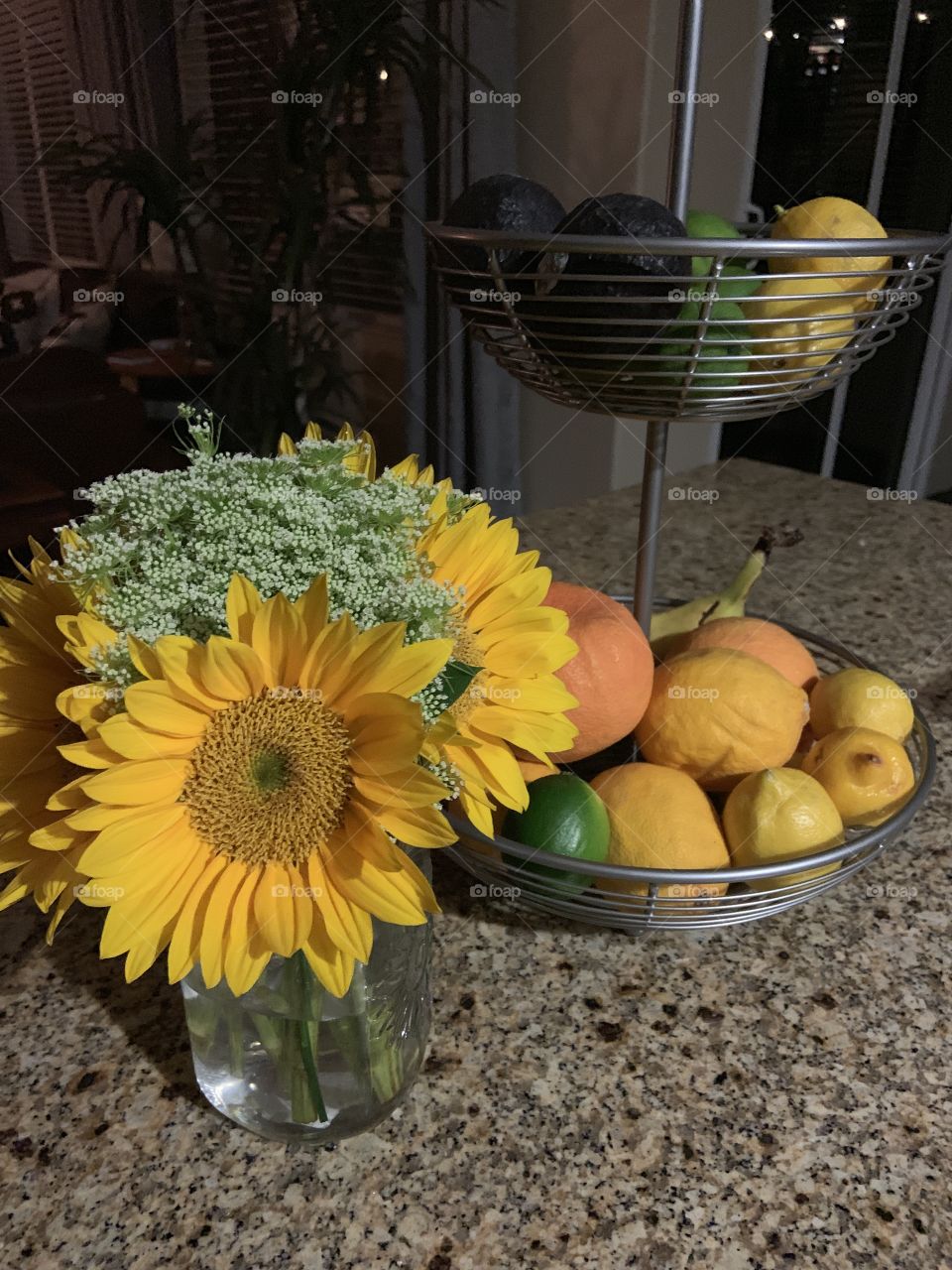 Flowers and fruit bowl
