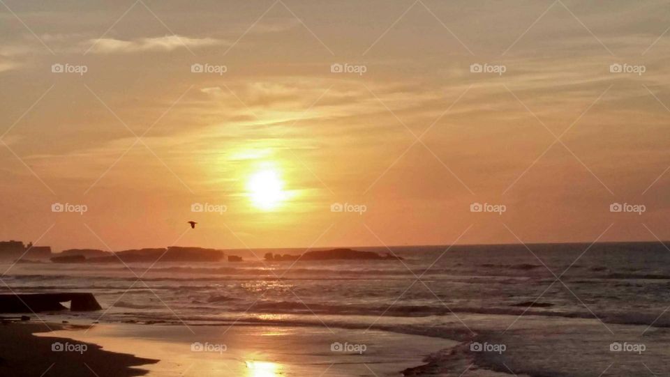 Magic and fabulous sunset at essaouira beach in Morocco.