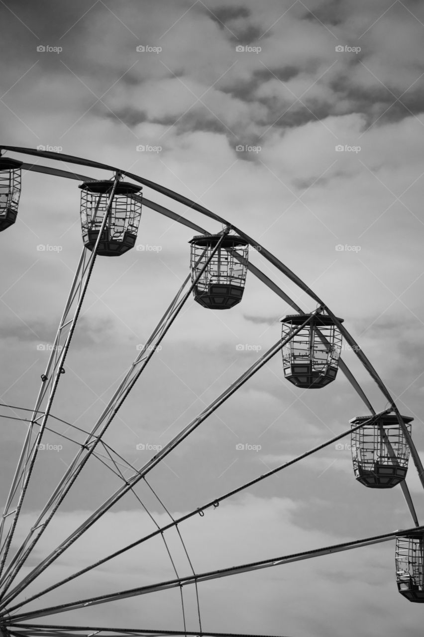 Ferris wheel close up black and white
