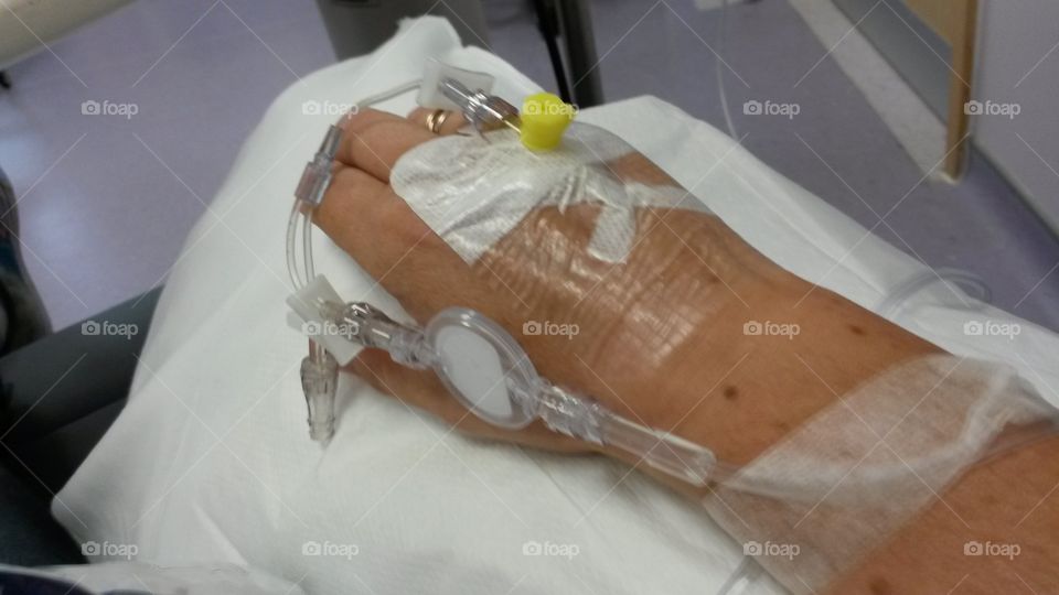Hand with cannula in hospital