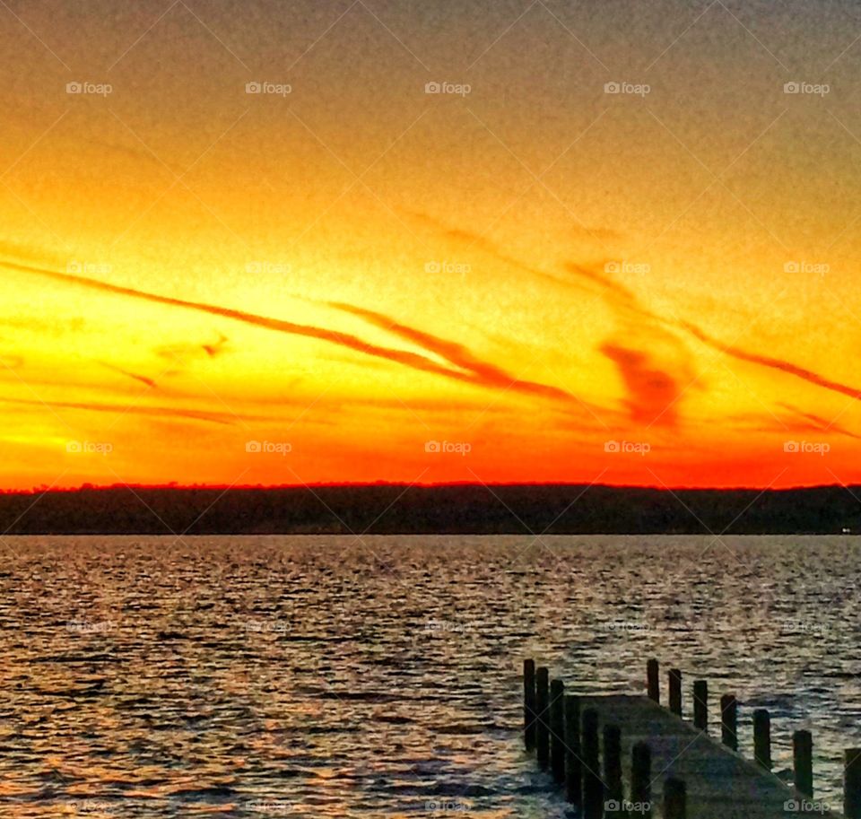 An October lake sunset