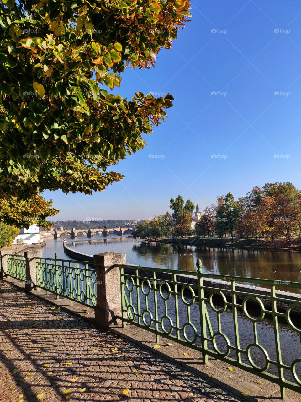 autumn landscape on the Vlatva embankment in Prague