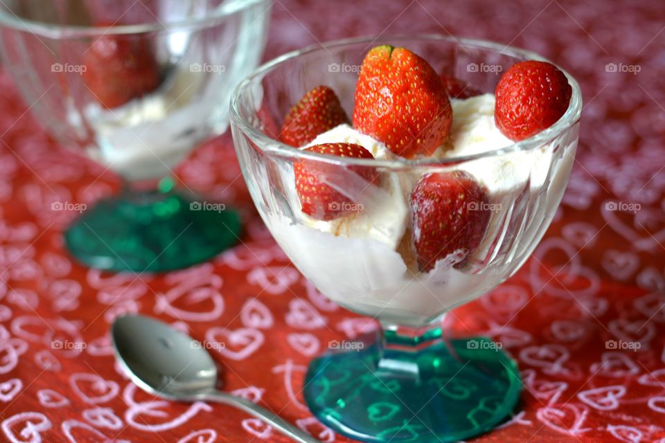 Strawberry over ice cream