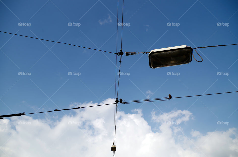 Low angle view of cable against sky in Budapest, Hungary.