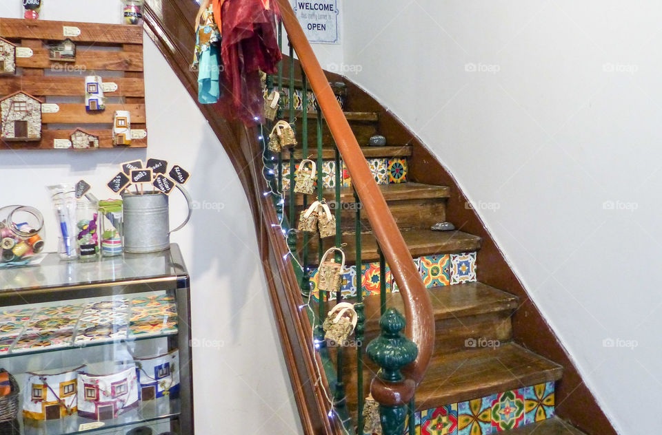 tiled stairs. Tiles stairs leading up to a lovely artisan shop in Sintra Portugal