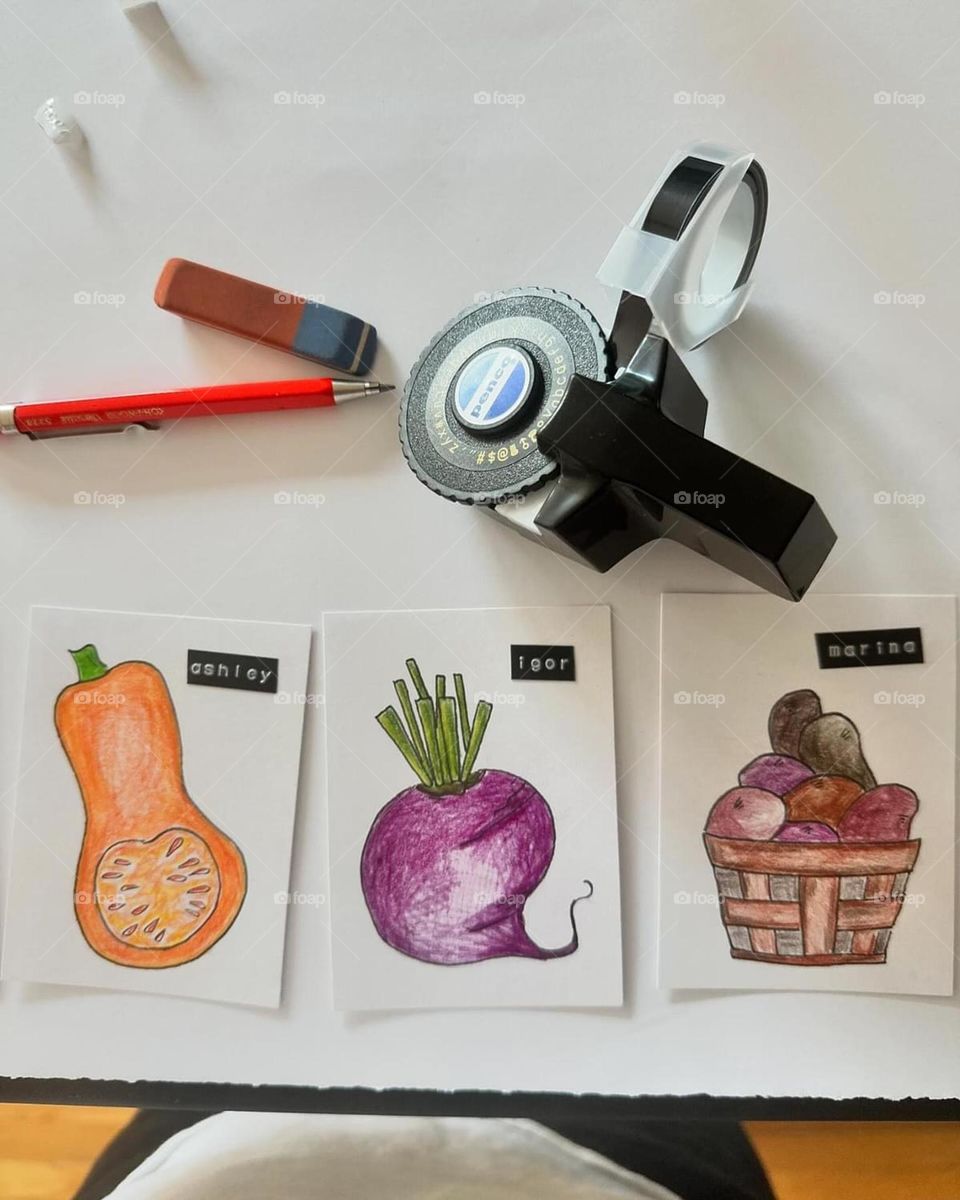 Making name tags for a dinner party, label makers used for everyday tasks, chef artist hosting a dinner party