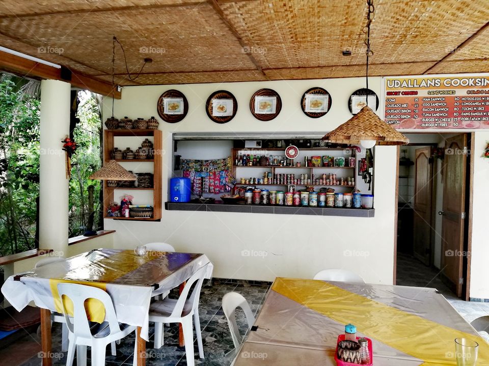 Café, Bistro and local grocery shop in hidden remote part of Abra de Ilog, Mindoro, Island of Philippines