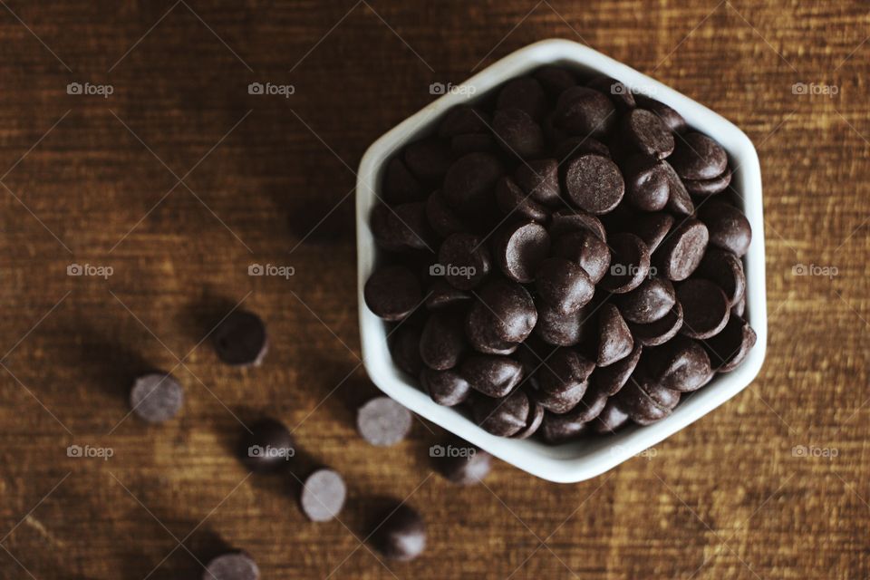 A bowl of dark chocolate chips