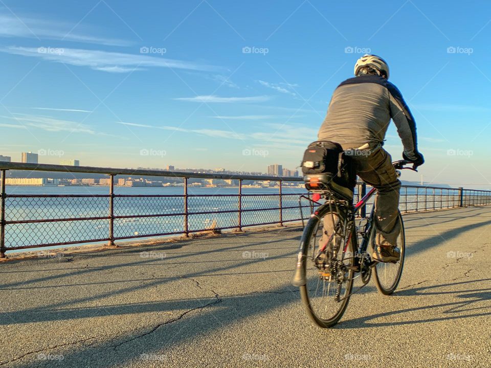 A man riding on the bike