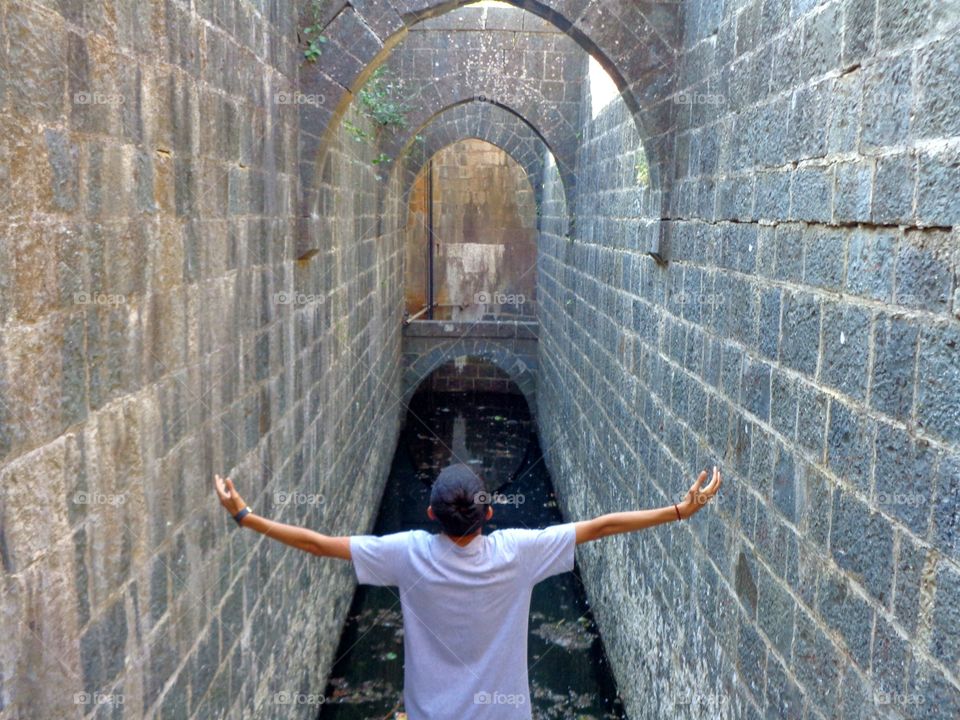 man in step well