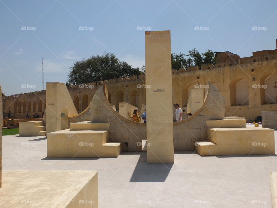 The Jantar Mantar monument in Jaipur, Rajasthan is a collection of nineteen architectural astronomical instruments built by the Rajput king Sawai Jai Singh II, and completed in 1734. UNESCO world Heritage site