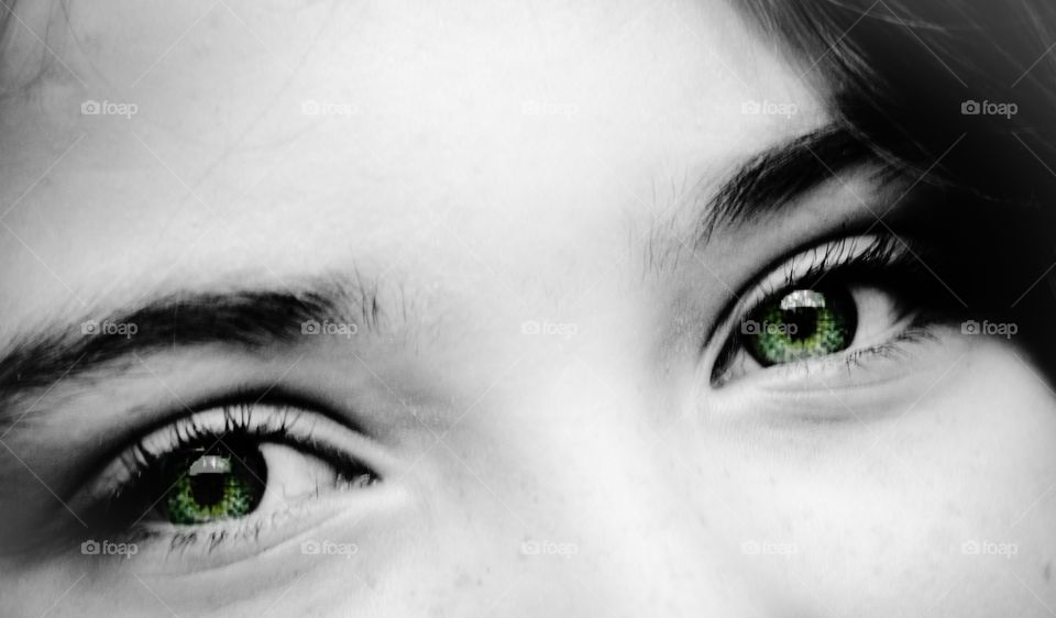 Green eyes. Close up on green eyes