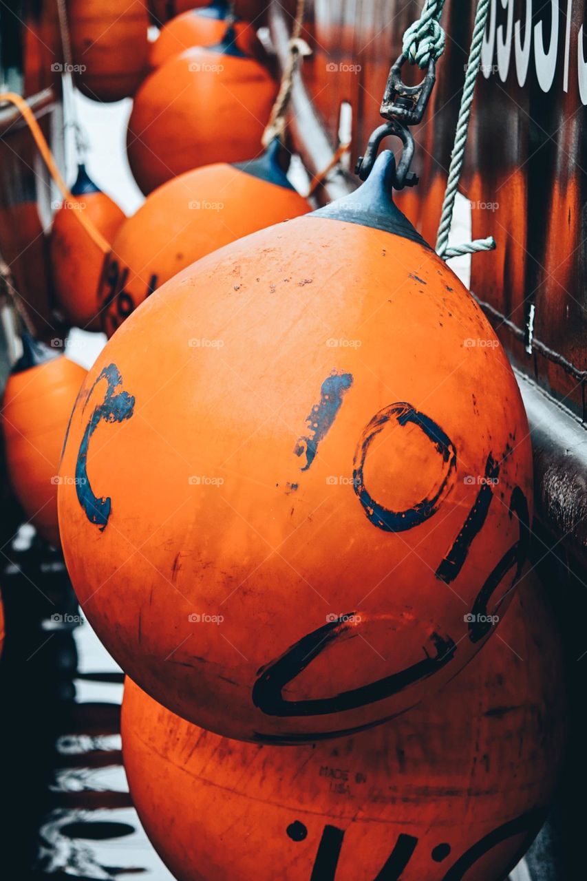 Red boat mooring buoys  