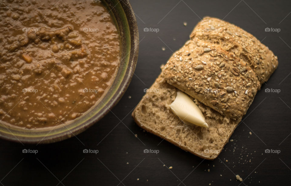 Lentil soup and roll 