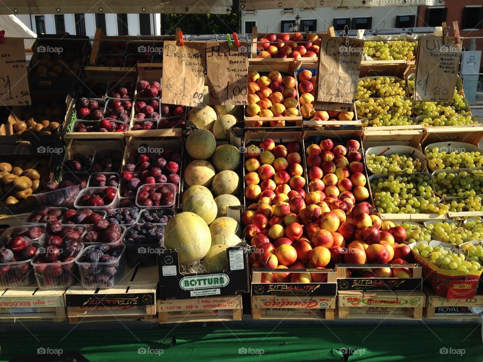 Padova in Italy, traditional weekend fruit and vegie market at Prato della Valle