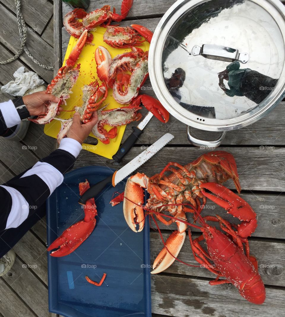 Preparing lobster meal. Seafood preparation. 