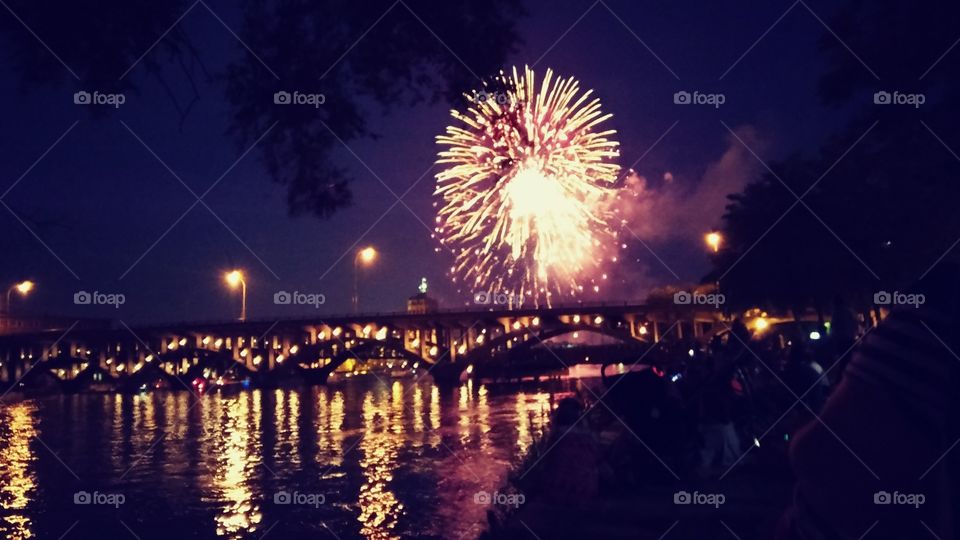 Festival, Fireworks, Evening, Light, City