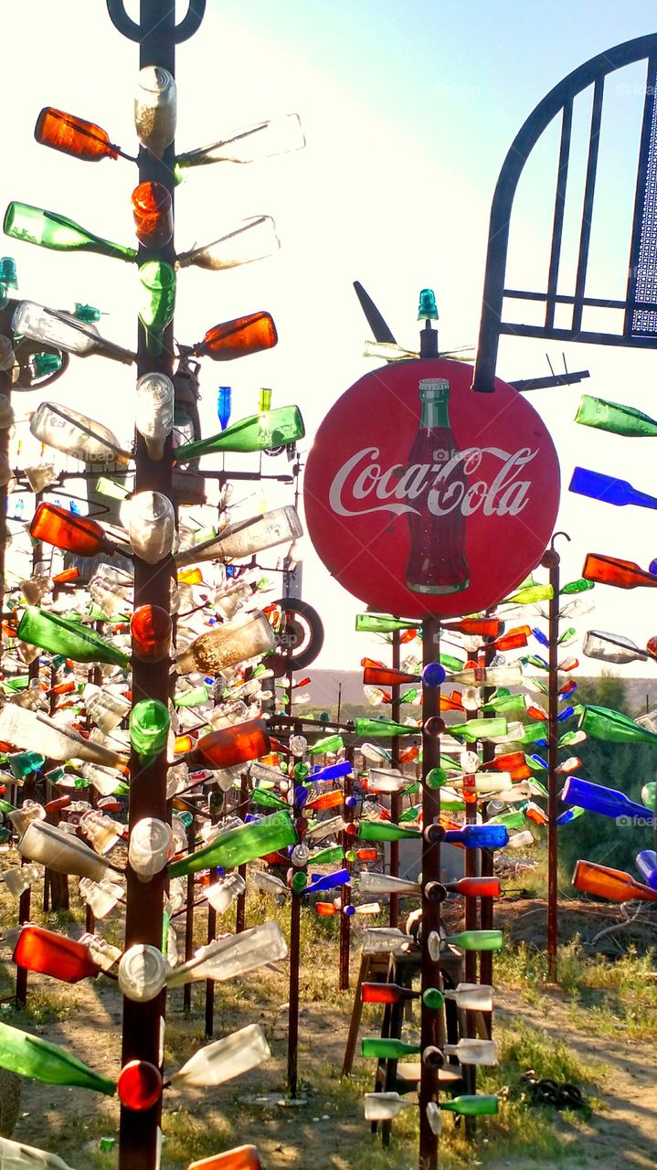 Vintage Coca-Cola sign. Photo taken at Bottle Tree Ranch on Route 66
