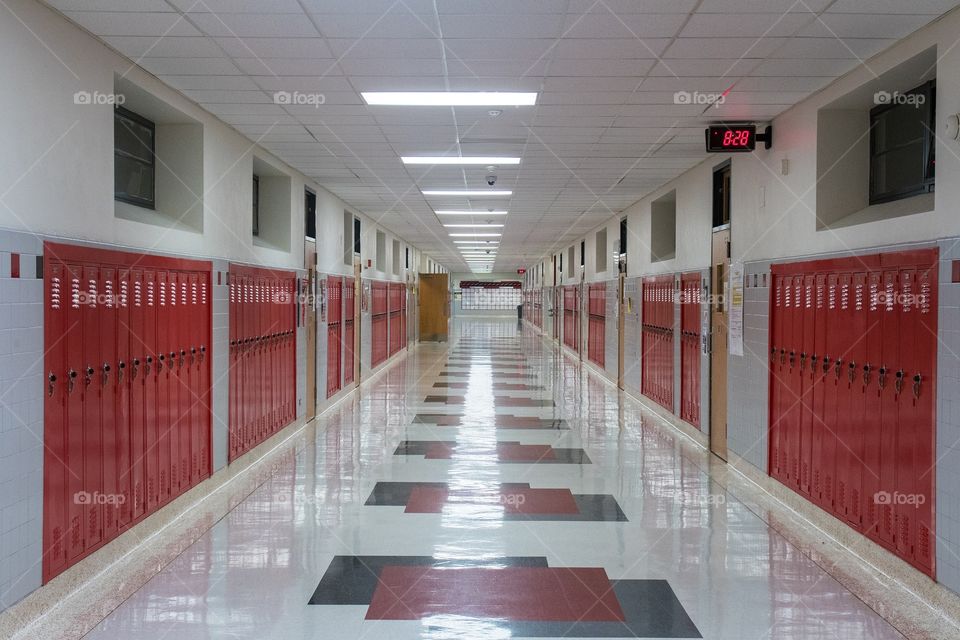 Hallway in a high school