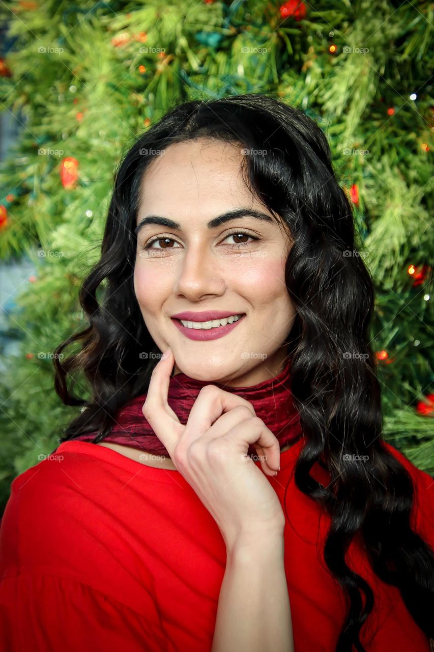 Beautiful Afghani woman in red