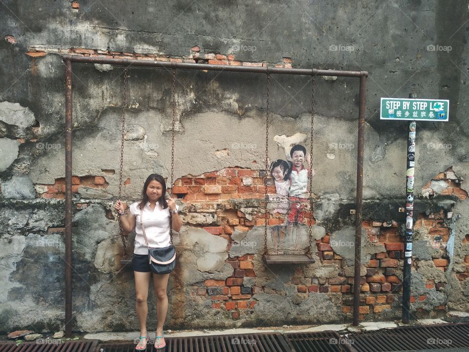 Posing with wall mural... In Georgetown, Penang