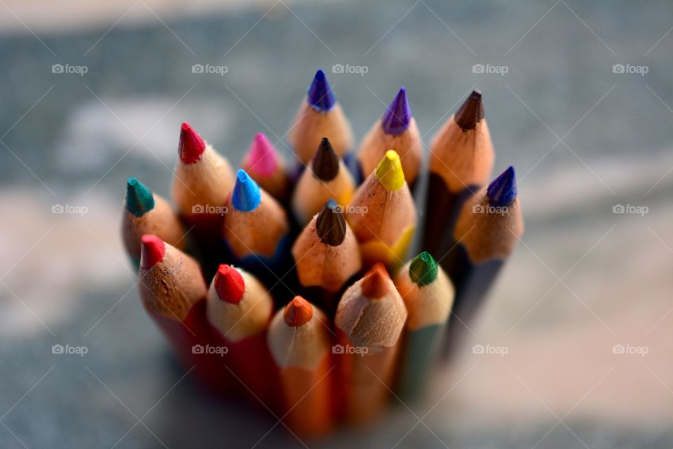 Close-up of coloured pencils