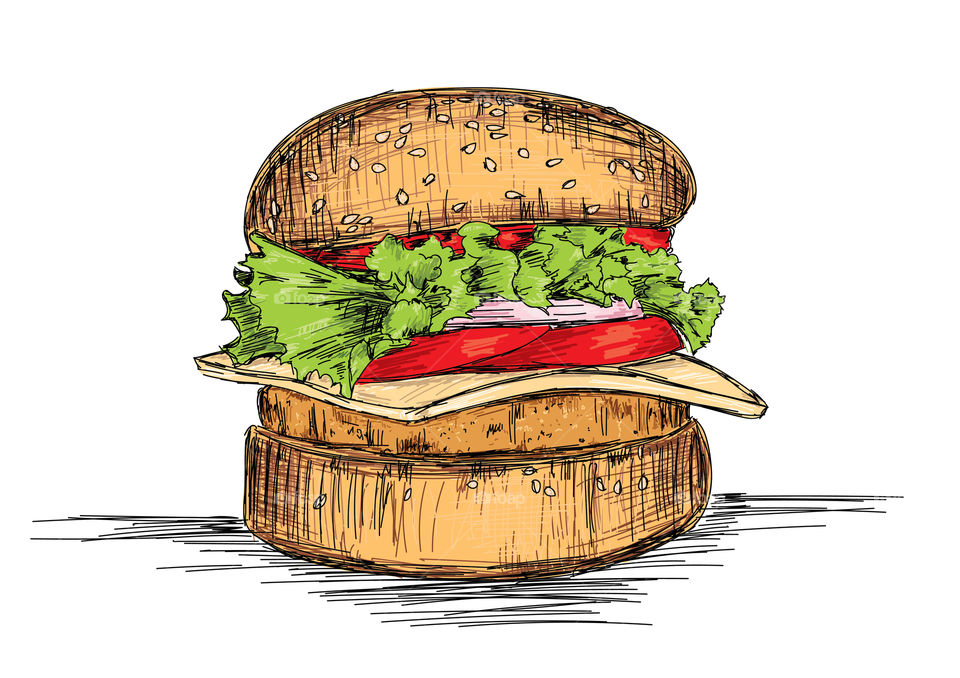 Illustration of fast food burger on white background