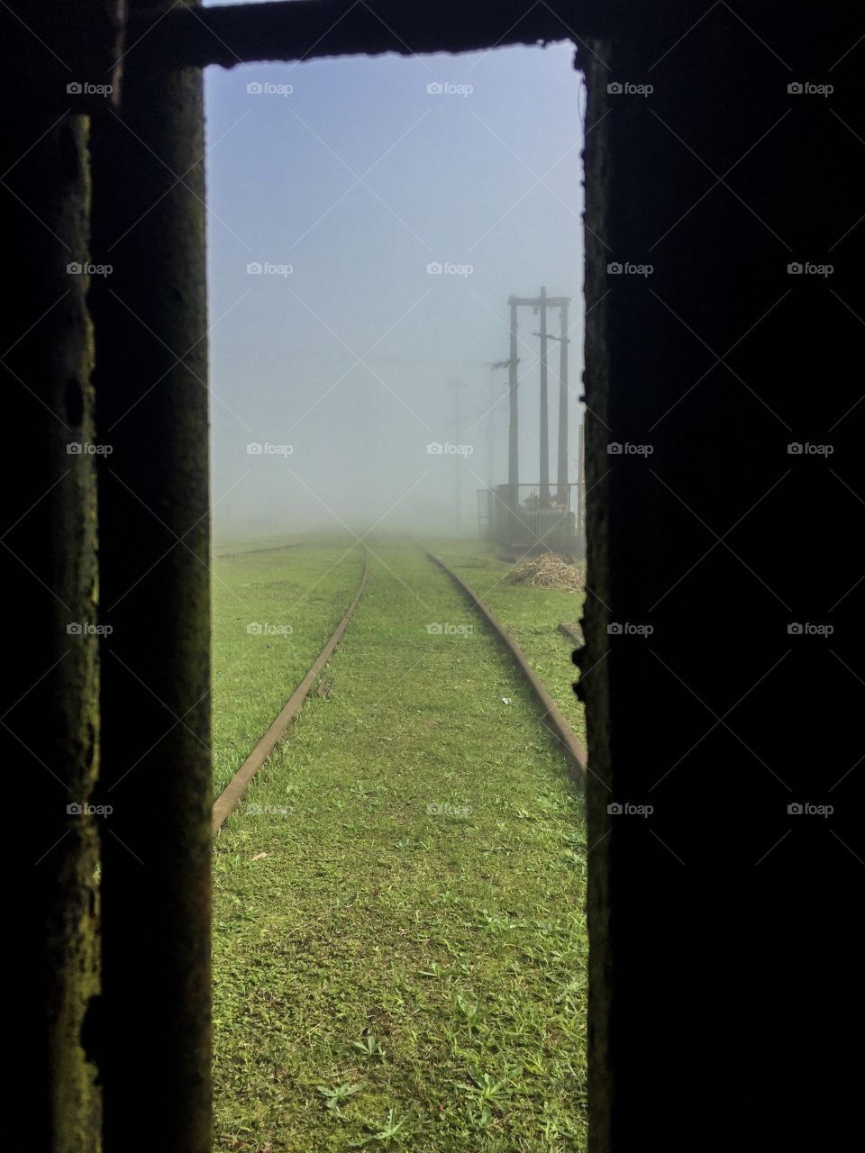 Railroad on fog