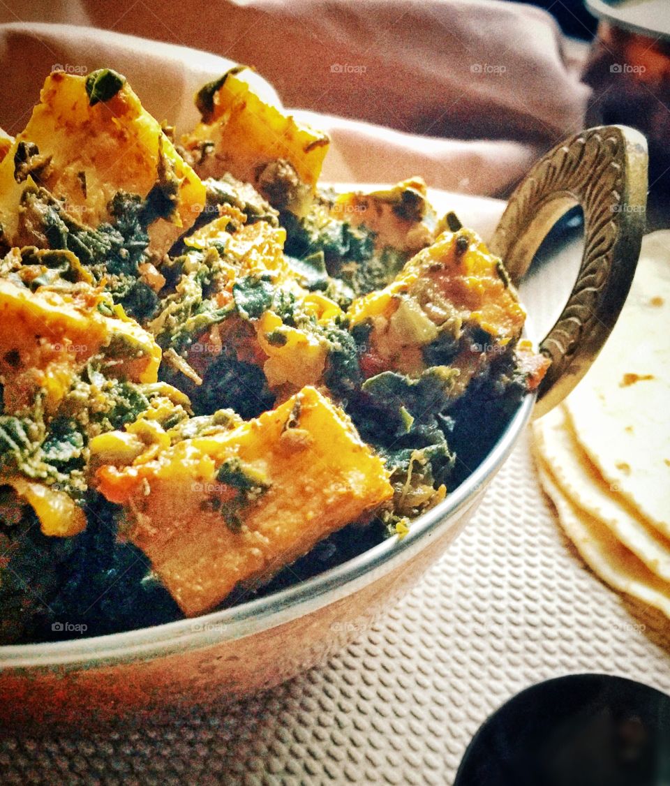 Homemade palak paneer ( Indian cottage cheese and spinach )