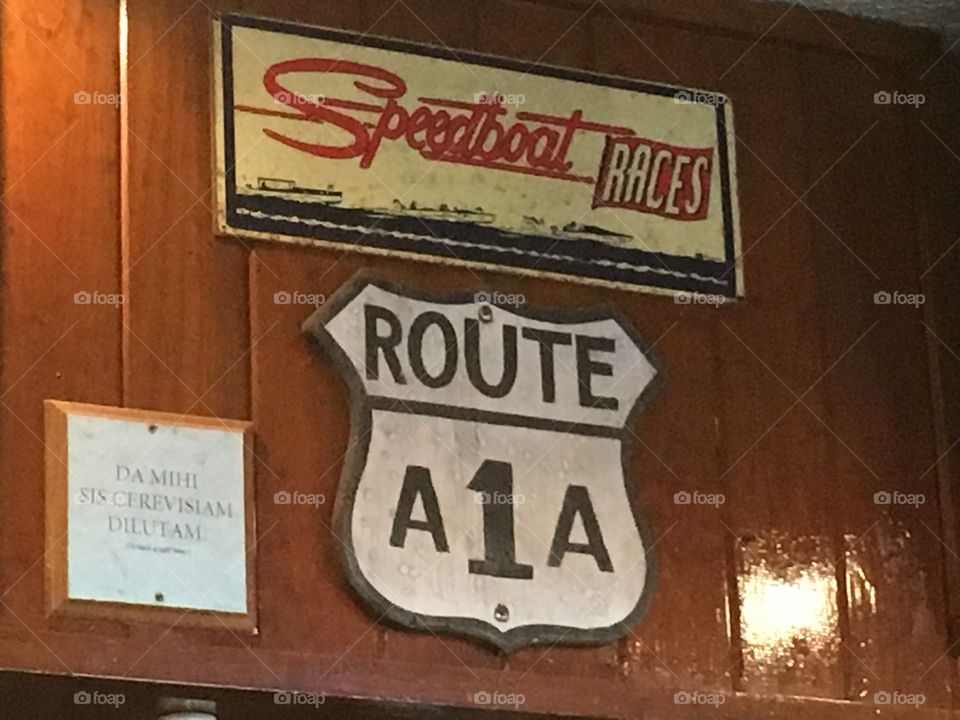 Route A1A sign on a restaurant wall