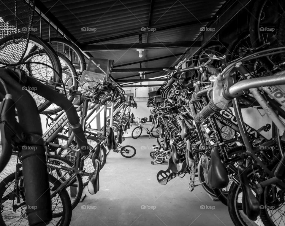 Various bikes in the garage