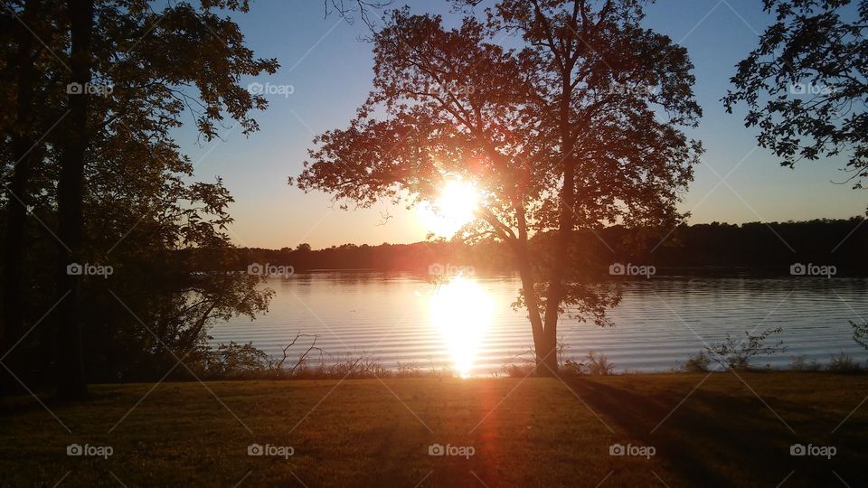 sun set on Lake Bloomington