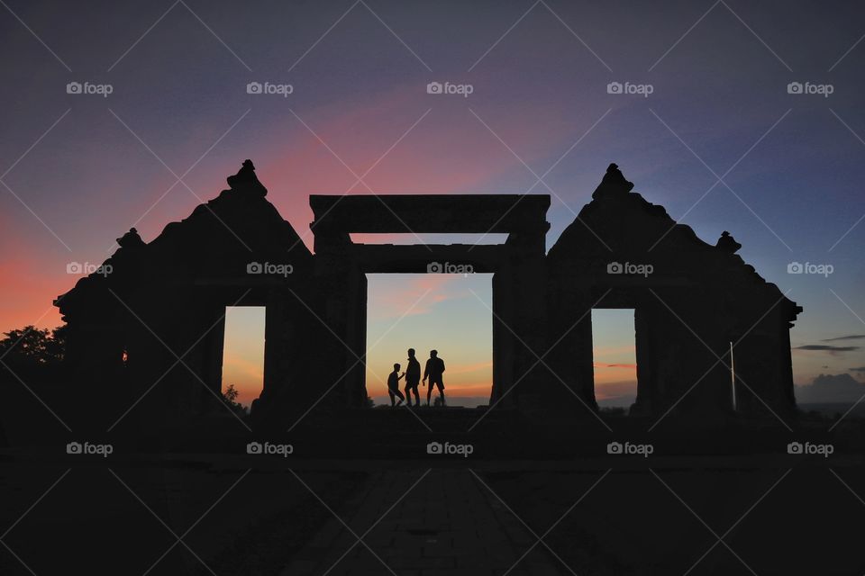 Silloutte at the front gate after sundown. Taken in an archaelogical site of ratu boko palace, jogjakarta, Indonesia
