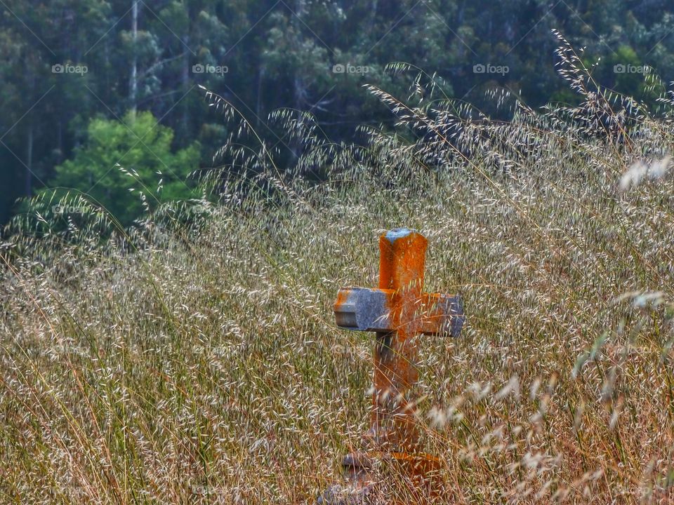 Gravestone During Golden Hour. Old West Ghost Town Grave Marker Near Sunset
